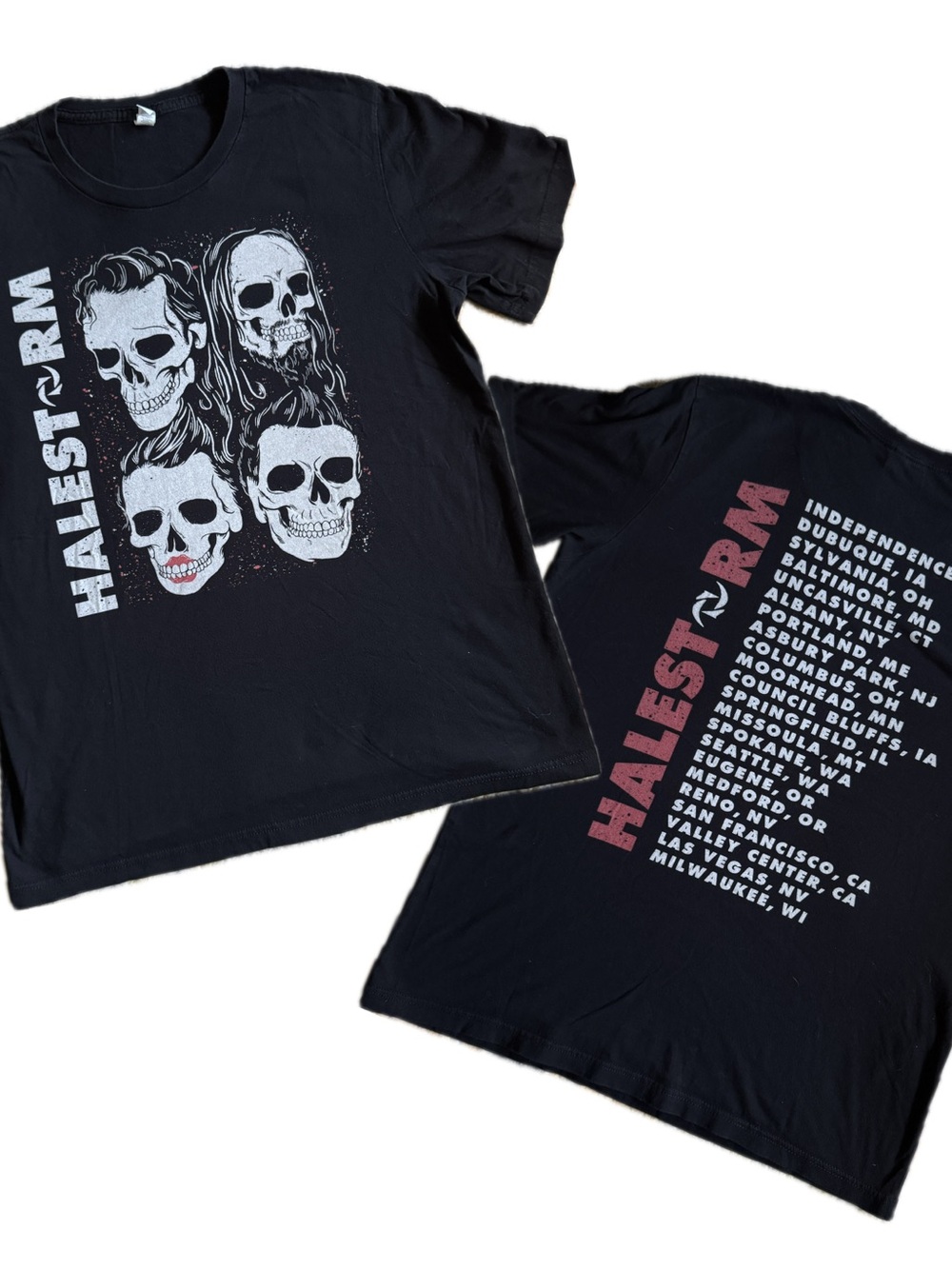Halestorm Tour Shirt Mens L Black Skulls Vicious Concert Tee Goth Rock Merch
